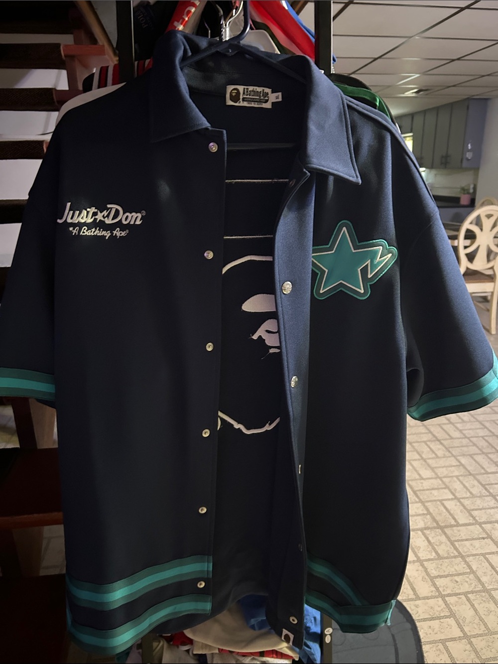 Just Don Navy Shirt with Teal Star Patch
